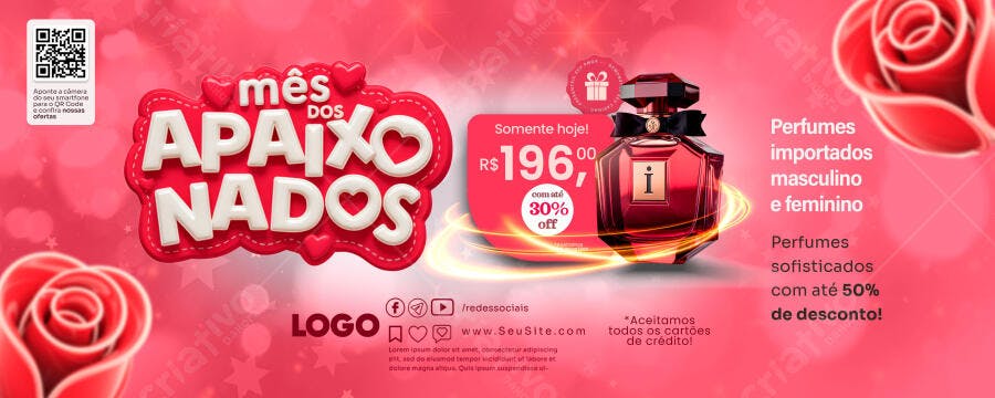Banner Mês dos Apaixonados Perfumes Importados PSD Editável