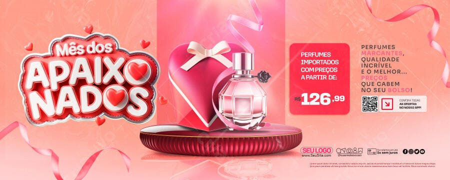 Banner de Perfumes Mês dos Apaixonados PSD Editável