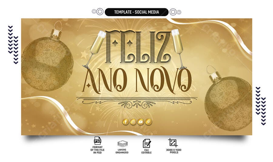 Flyer Dourado FELIZ ANO NOVO PSD Editável