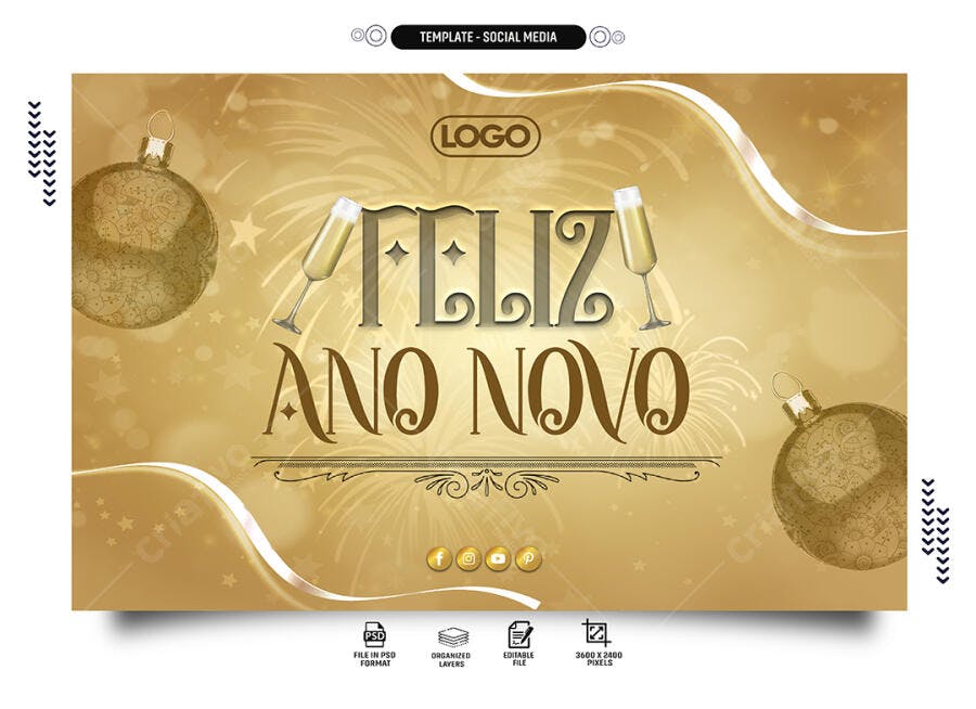 Post Social Media para Feliz Ano Novo PSD Editável