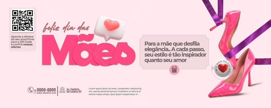 Capa para Redes Sociais Dia das Mães Salto Rosa Psd Editável
