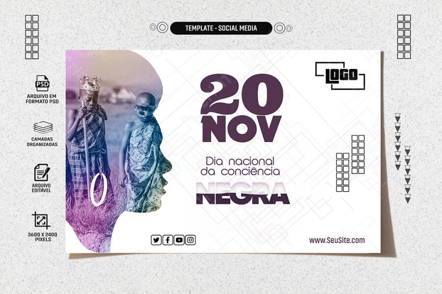 Flyer Consciência Negra 20 Nov Meninos Africanos PSD Editável