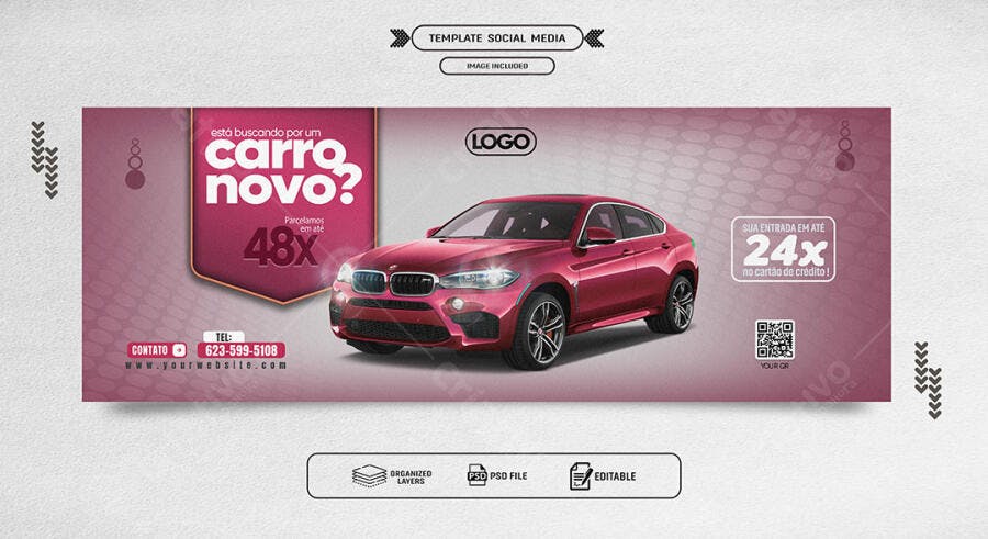 Post para Redes Sociais Oferta Carro Novo Vermelho SUV 48x Psd Editável