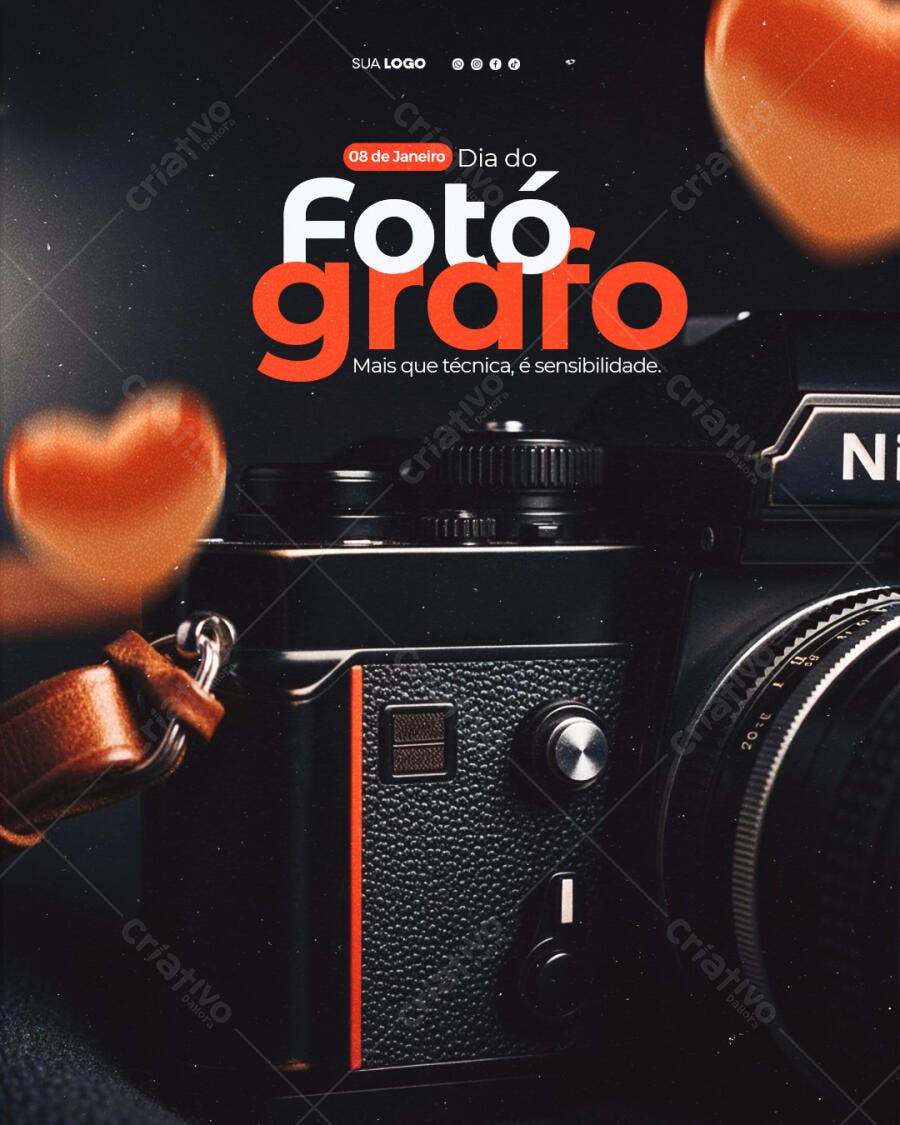 Post Instagram Dia do Fotógrafo 08 de Janeiro PSD Editável
