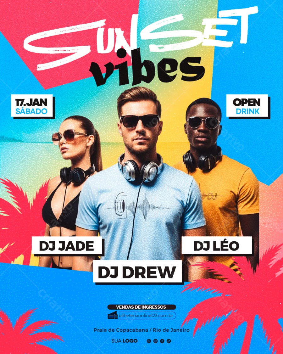 Flyer Festa Sunset Vibes Janeiro PSD Editável