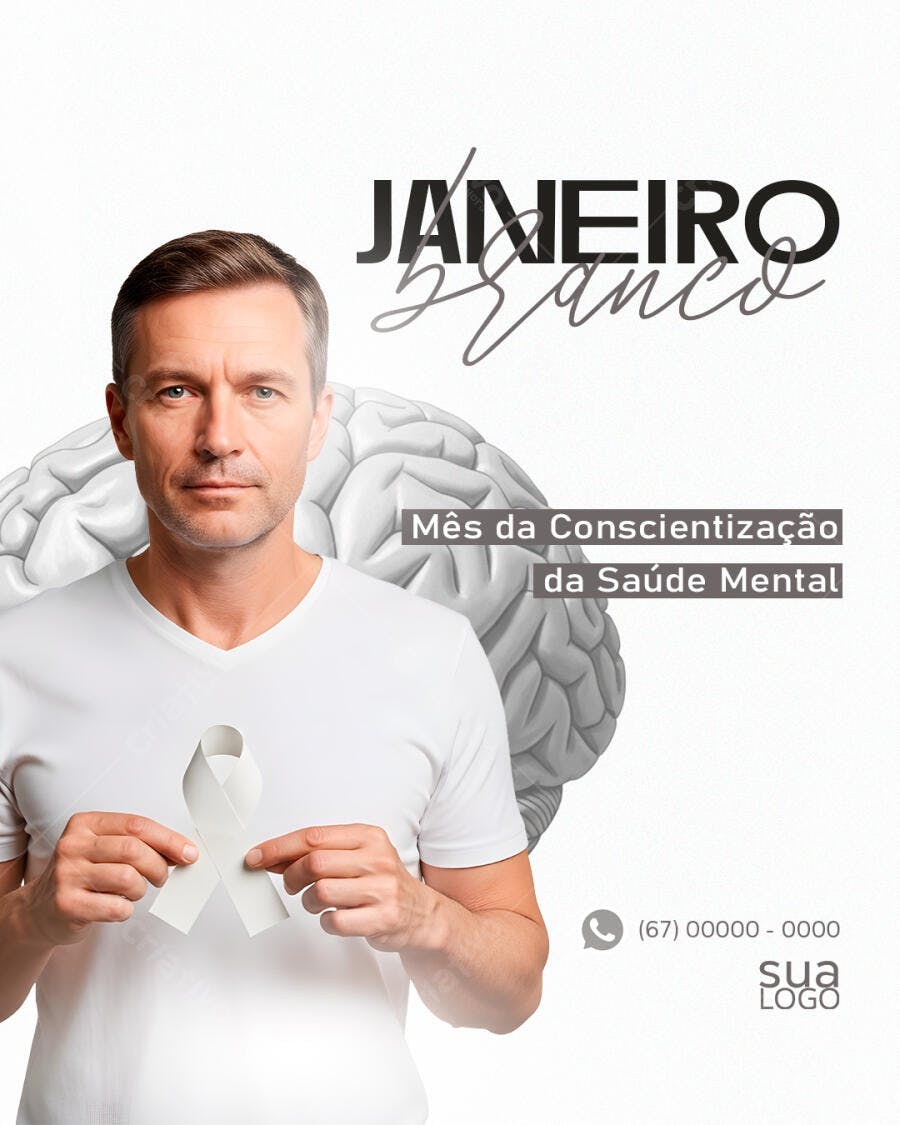 Flyer Janeiro Branco Mês da Conscientização da Saúde Mental PSD Editável