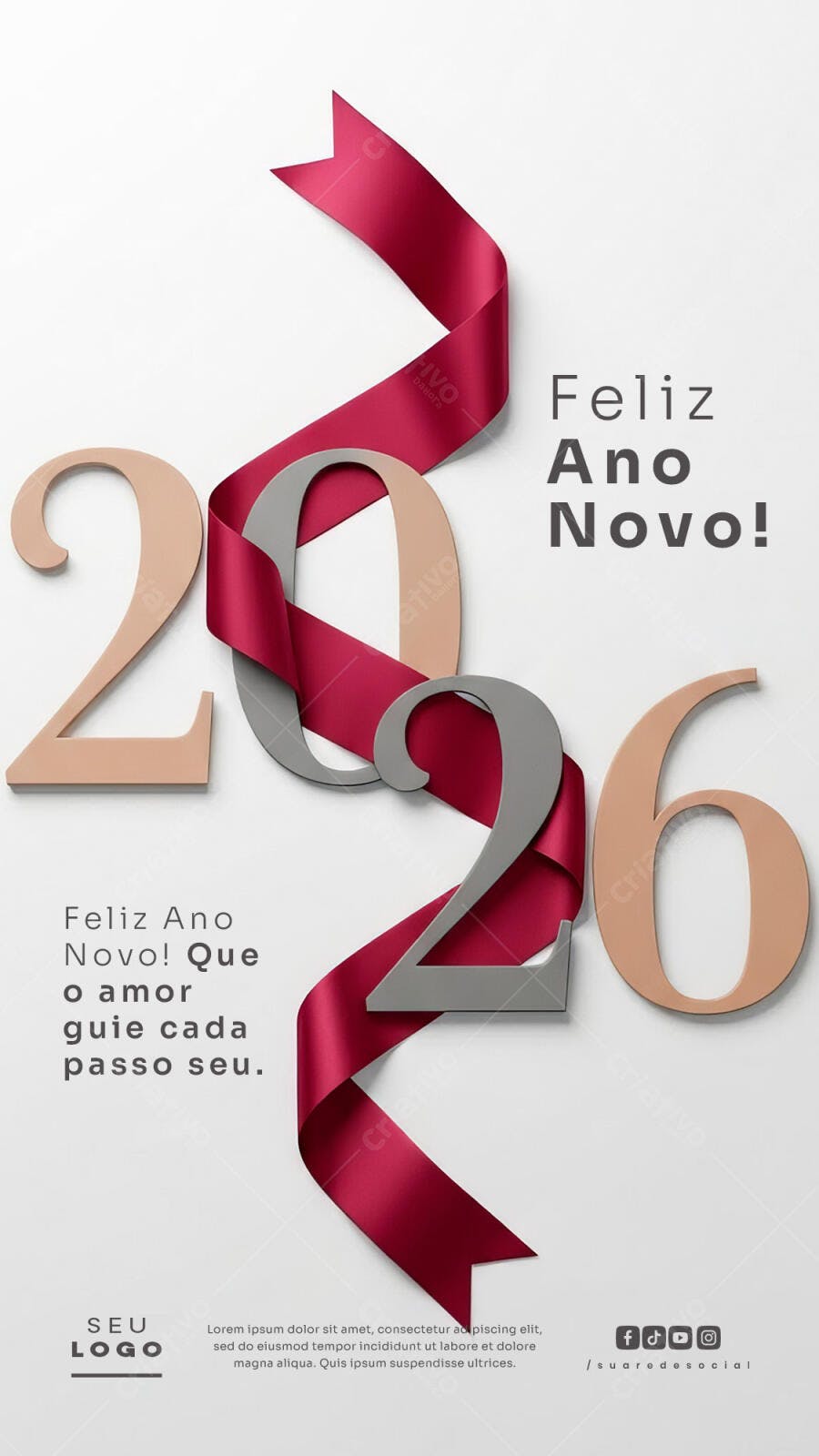 Card de Feliz Ano Novo 2026 PSD Editável