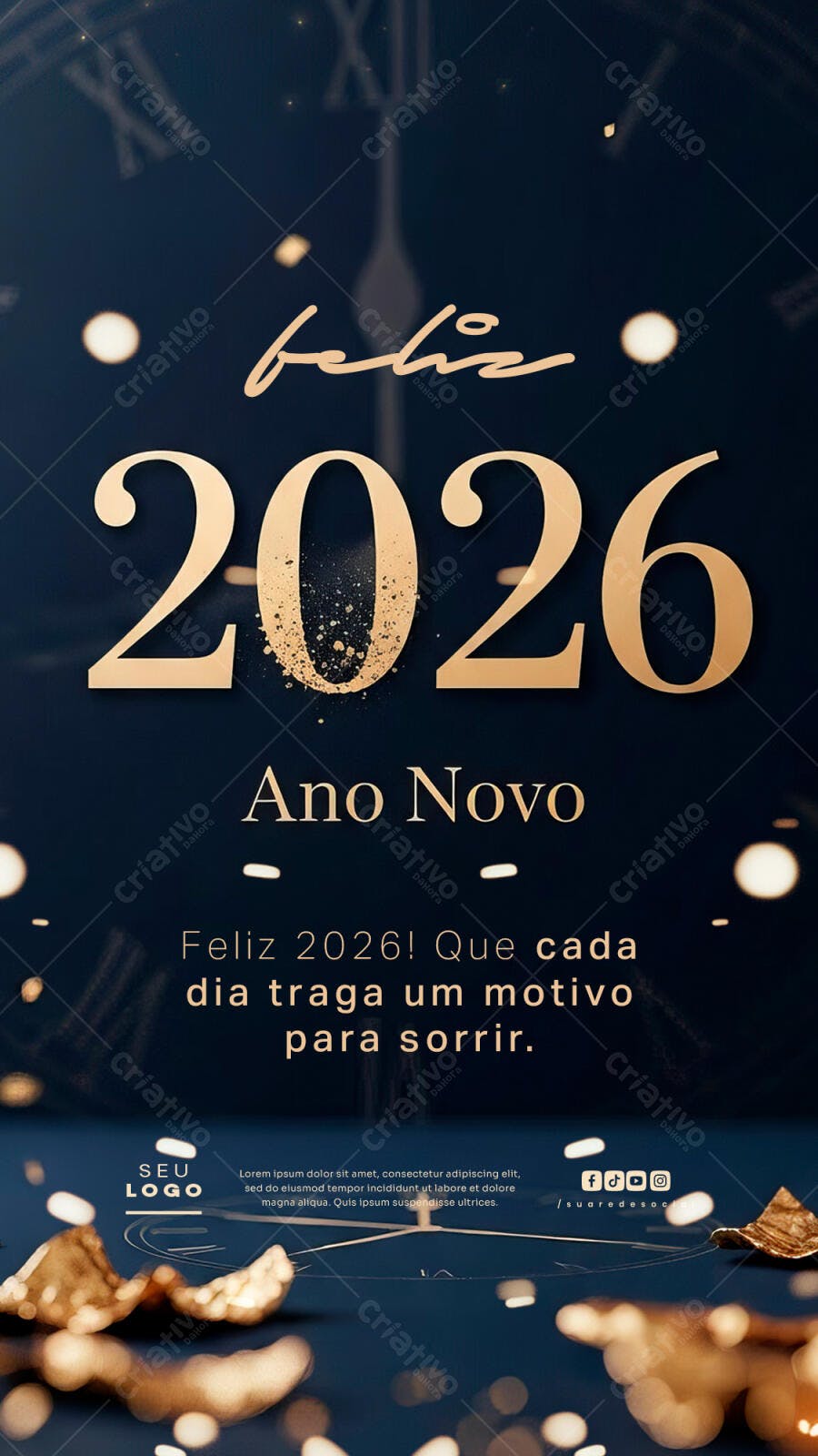 Post para Redes Sociais Ano Novo 2026 PSD Editável