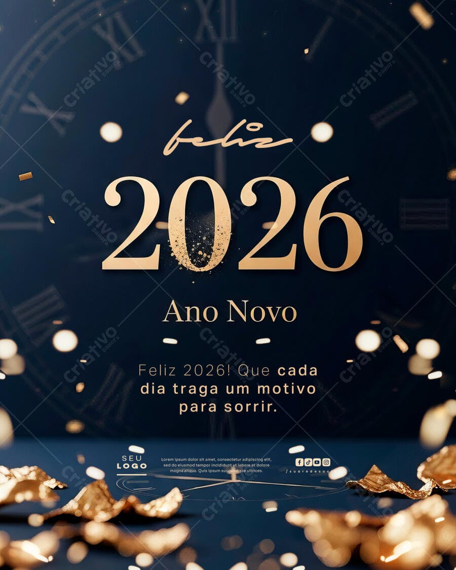 Flyer Ano Novo 2026 Dourado PSD Editável