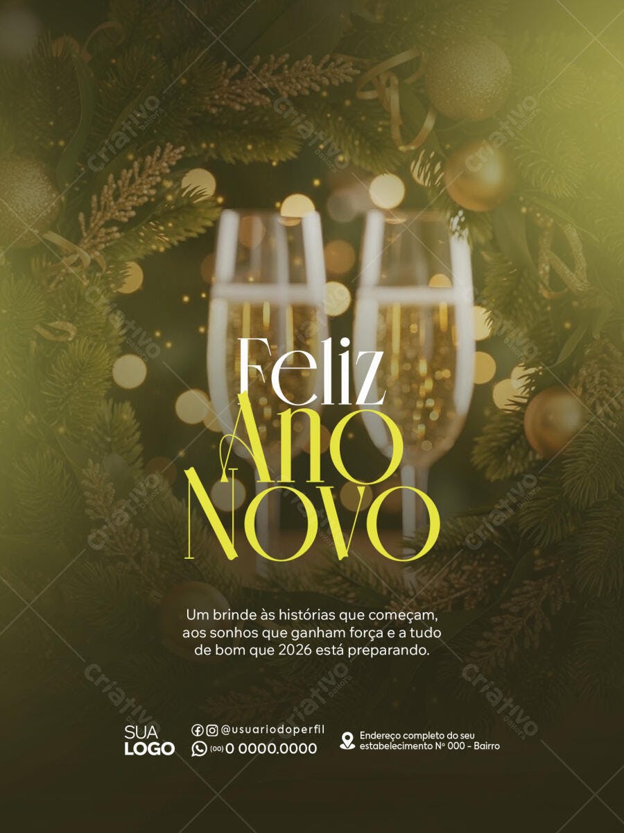 Flyer Feliz Ano Novo Dourado Festivo PSD Editável