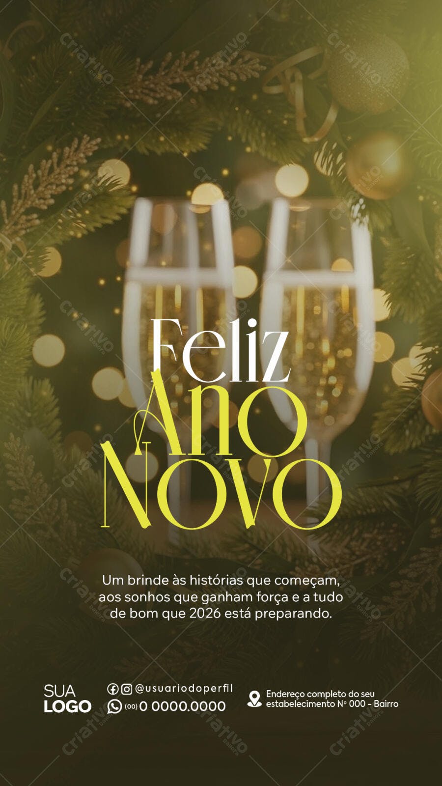 Post de Réveillon Dourado Feliz Ano Novo PSD Editável