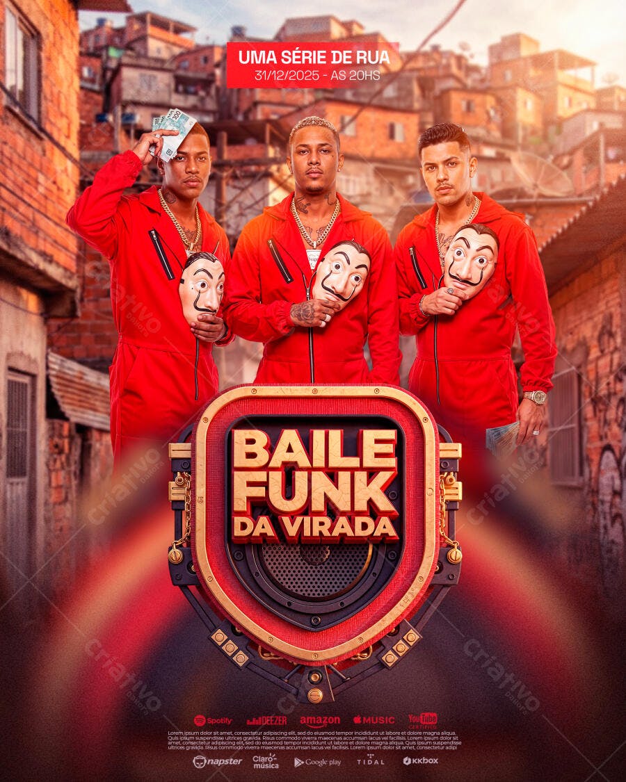 Flyer Baile Funk da Virada Uma Série de Rua PSD Editável