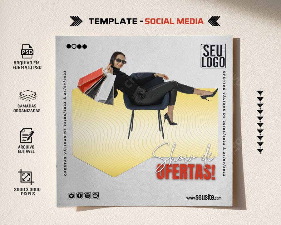 Flyer Social Media de Moda para Show de Ofertas com Mulher PSD Editável