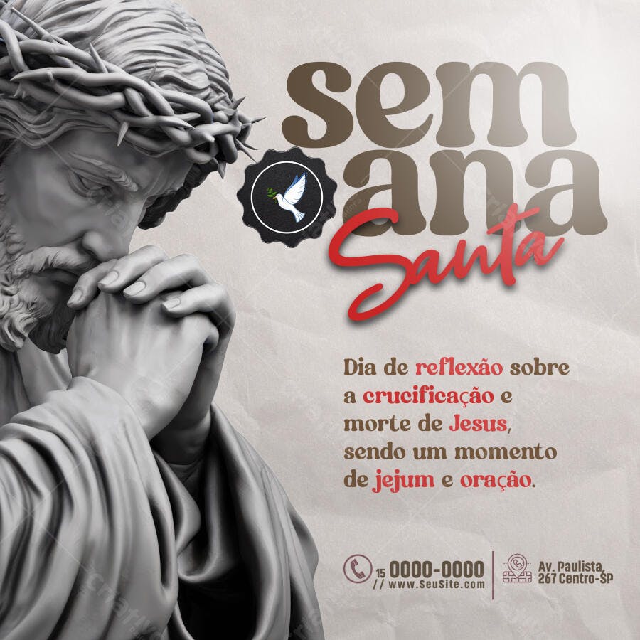 Flyer Semana Santa Jesus orando reflexão PSD Editável