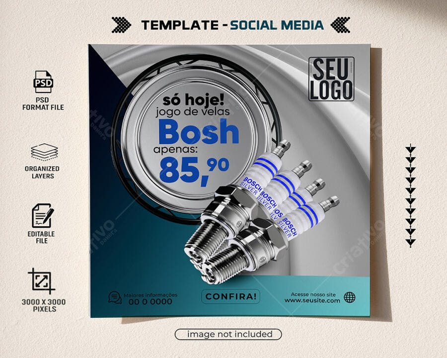 Post Redes Sociais para Promoção Jogo de Velas Bosch PSD Editável