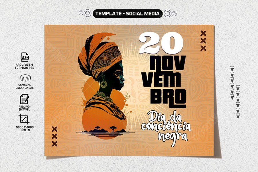 Selo 3D de reconhecimento cultural mulher africana em cobre e preto