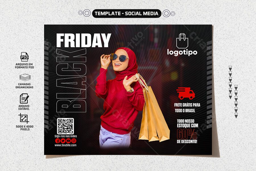 Selo 3D Black Friday desconto especial metalizado vermelho e preto