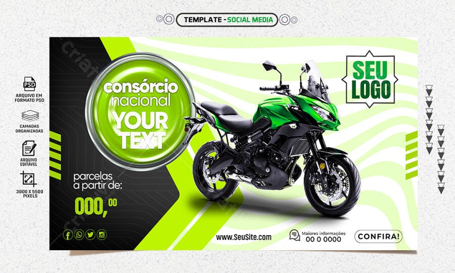 Selo 3D de consórcio nacional verde lima metálico brilhante