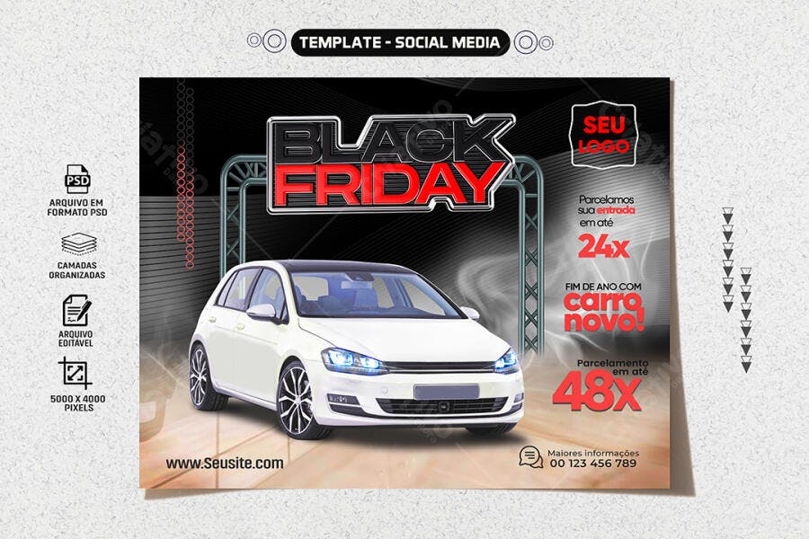 Selo 3D de promoção Black Friday metálico vermelho e preto