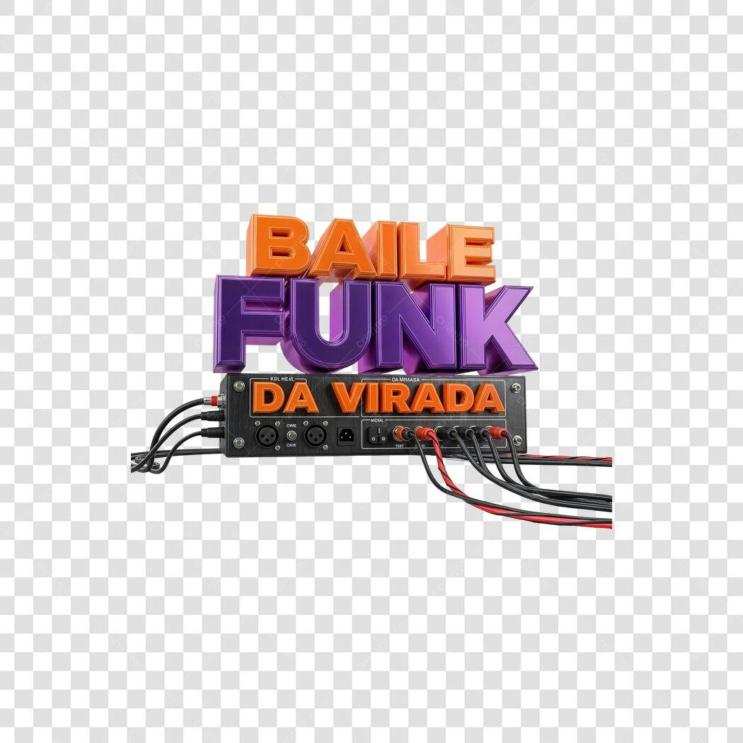 Elemento Gráfico Baile Funk da Virada 3D mixer laranja roxo PNG com fundo transparente
