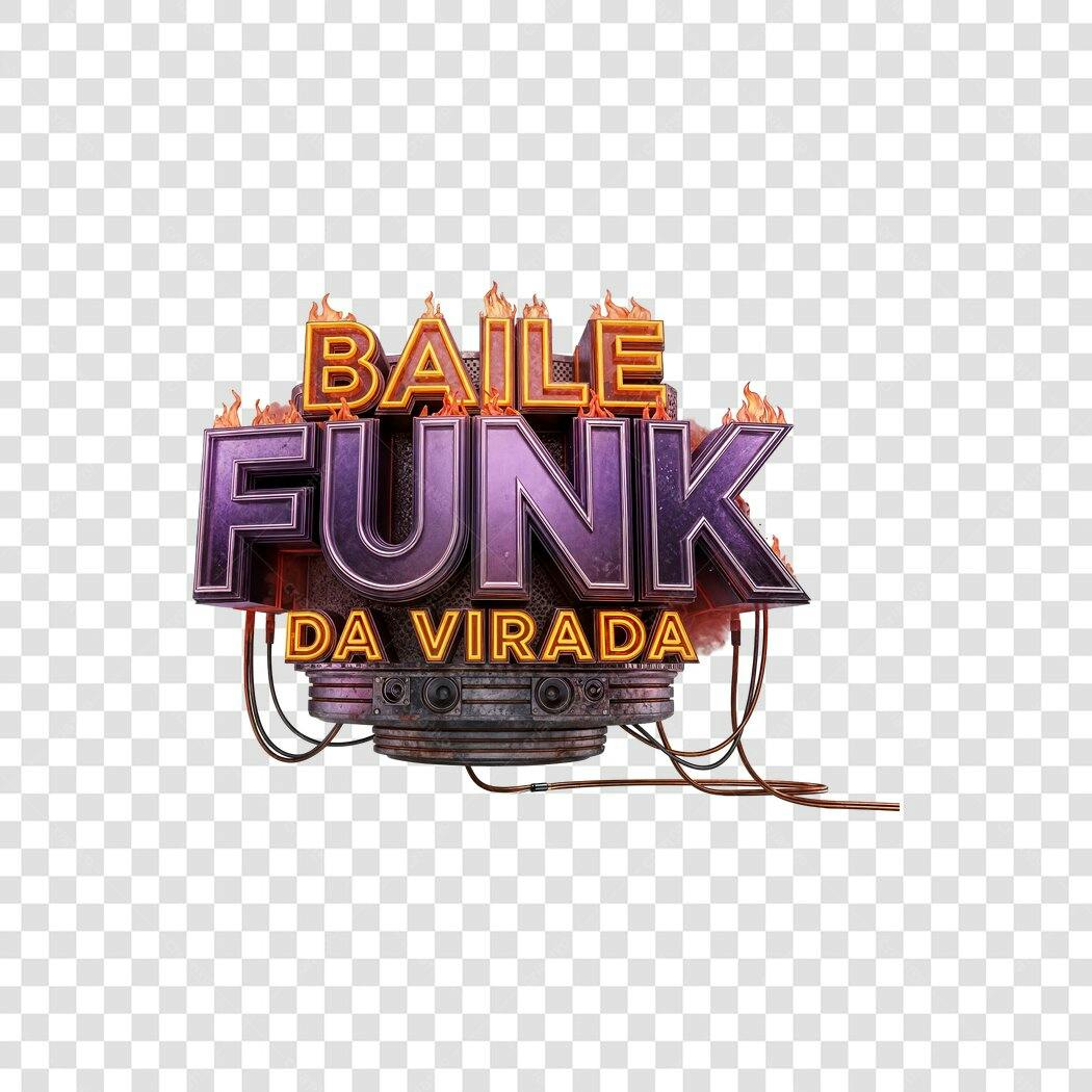 Título para Evento Baile Funk da Virada Laranja Roxo Dourado Chamas PNG com fundo transparente