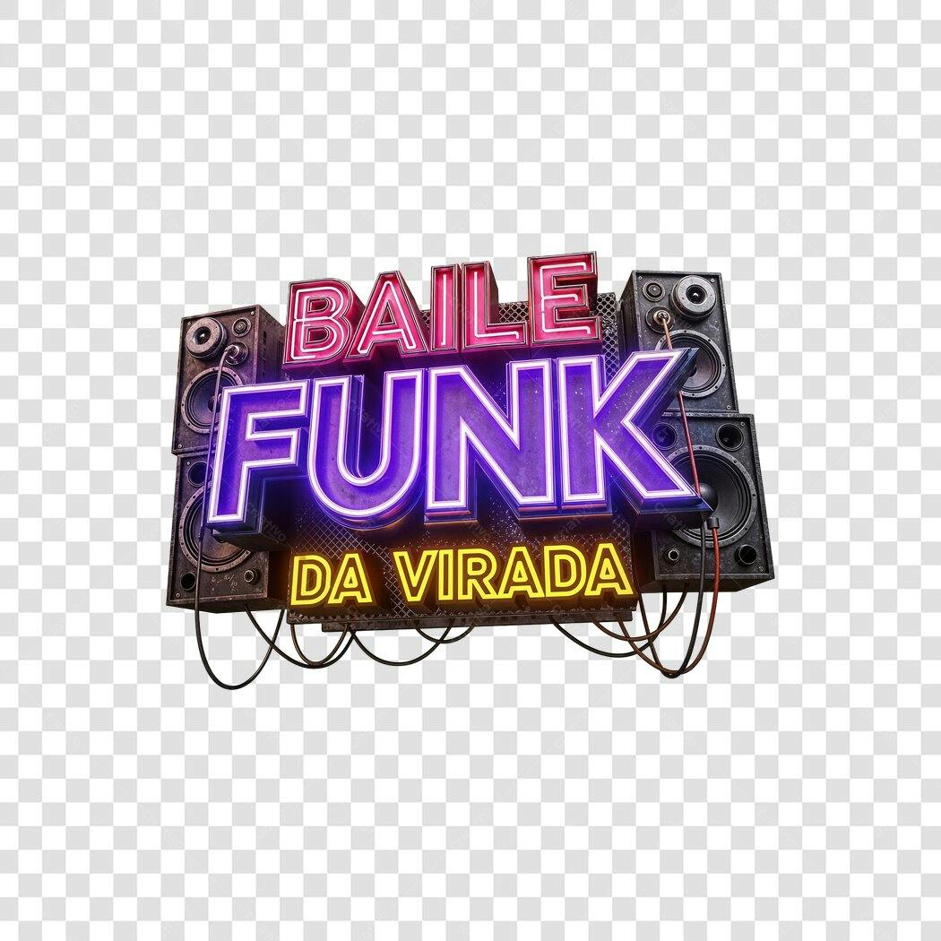 Título para evento Baile Funk da Virada neon com speakers PNG com fundo transparente