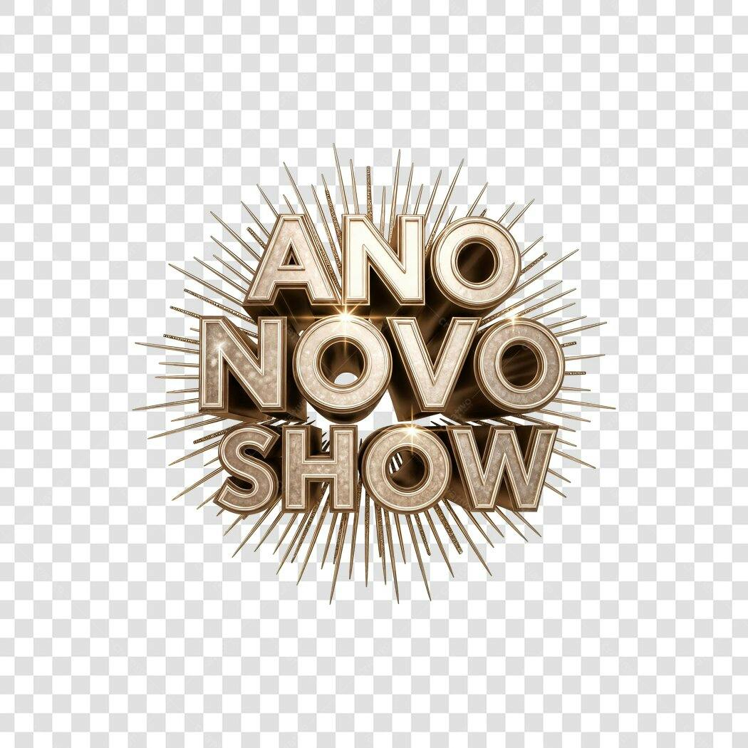 Título 3D Ano Novo Show dourado metálico brilhante PNG com fundo transparente