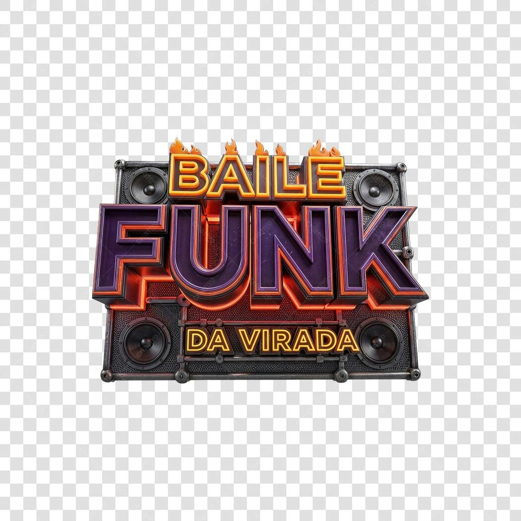 Elemento Gráfico Letreiro Baile Funk Virada Ano Novo Roxo Laranja PNG fundo transparente