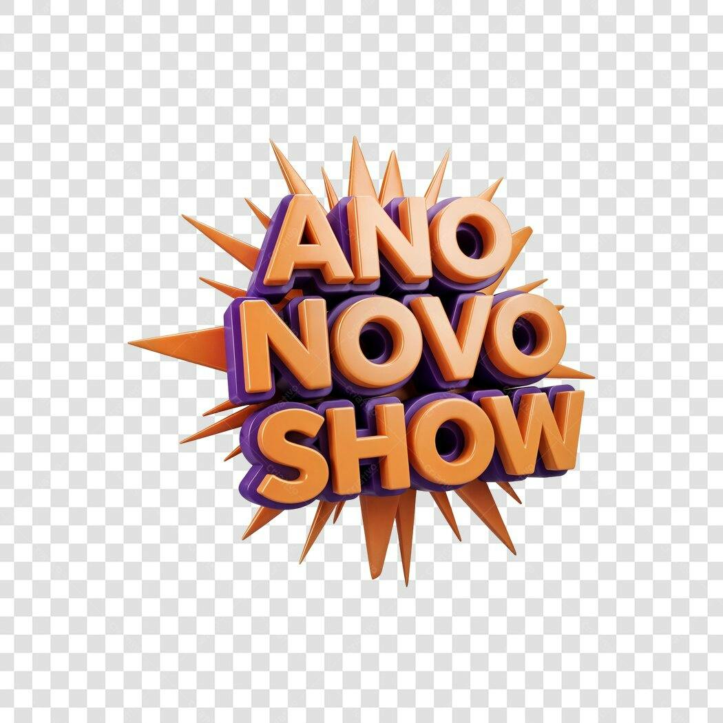 Título 3D Ano Novo Show Festivo Laranja Roxo PNG com fundo transparente
