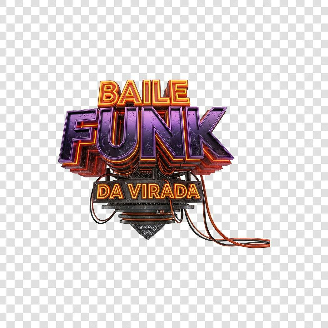 Título 3D Baile Funk da Virada Neon Roxo Laranja PNG com fundo transparente