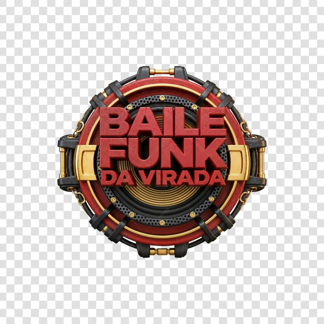 Badge Baile Funk Réveillon para Evento DJ Vermelho Dourado PNG com fundo transparente