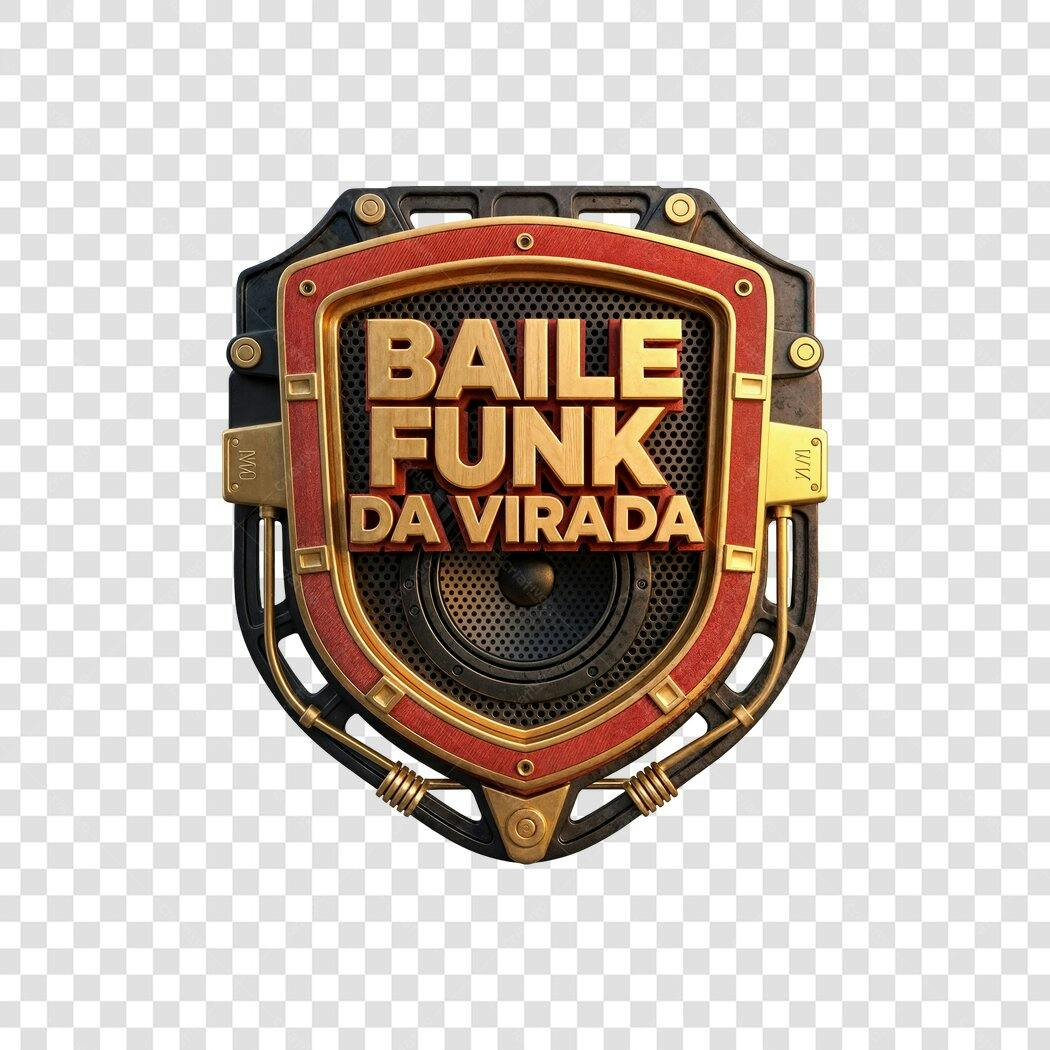 Selo de Evento Baile Funk Virada Ano Novo Dourado Vermelho PNG com fundo transparente