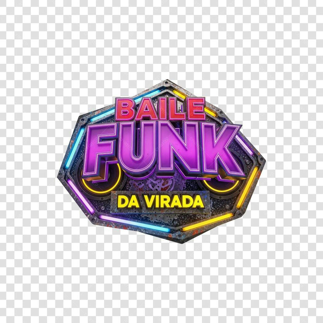 Título de Evento Baile Funk da Virada Neon Roxo Amarelo Azul PNG com fundo transparente