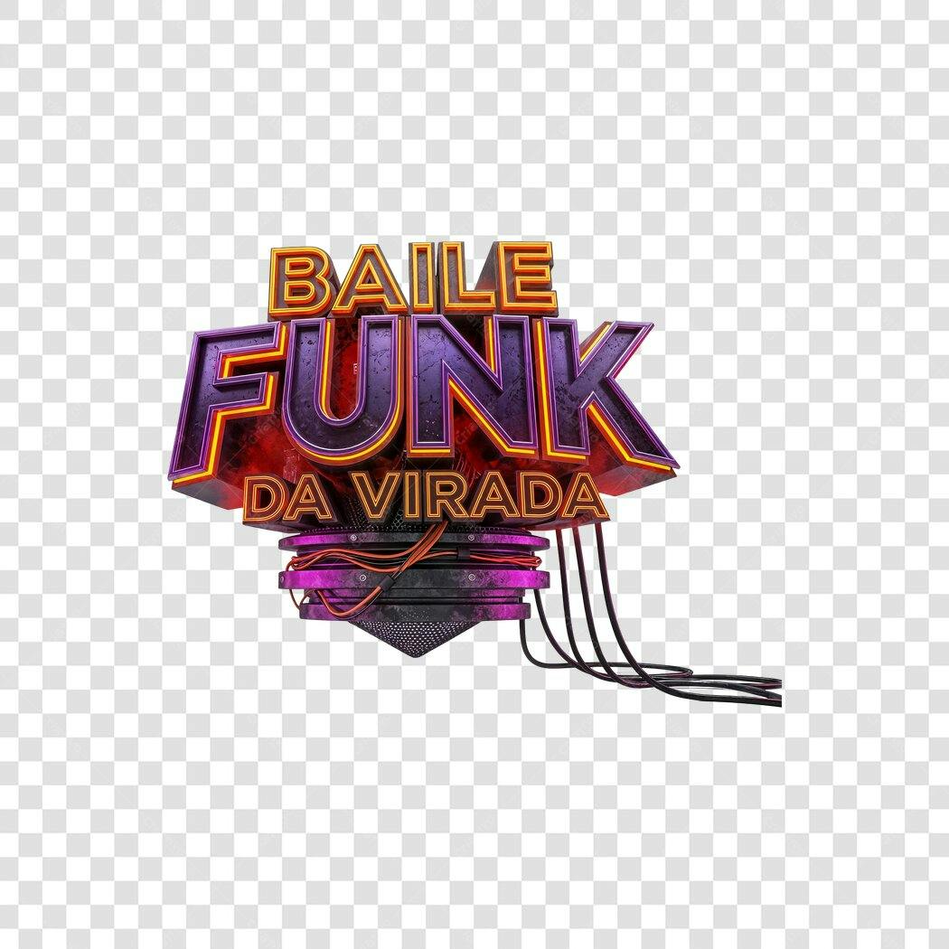 Título de Evento Baile Funk da Virada 3D Neon com Fios Roxos Laranja PNG com fundo transparente