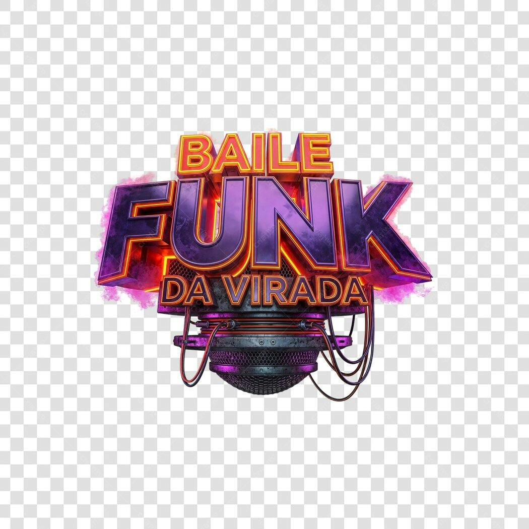 Letreiro 3D Baile Funk da Virada Ano Novo Neon PNG com fundo transparente