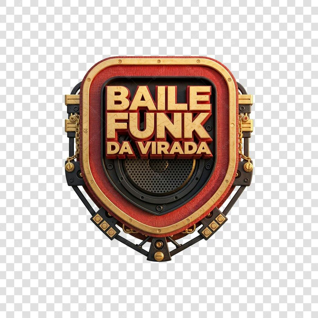 Selo para evento Baile Funk da Virada Ano Novo Dourado Vermelho PNG com fundo transparente