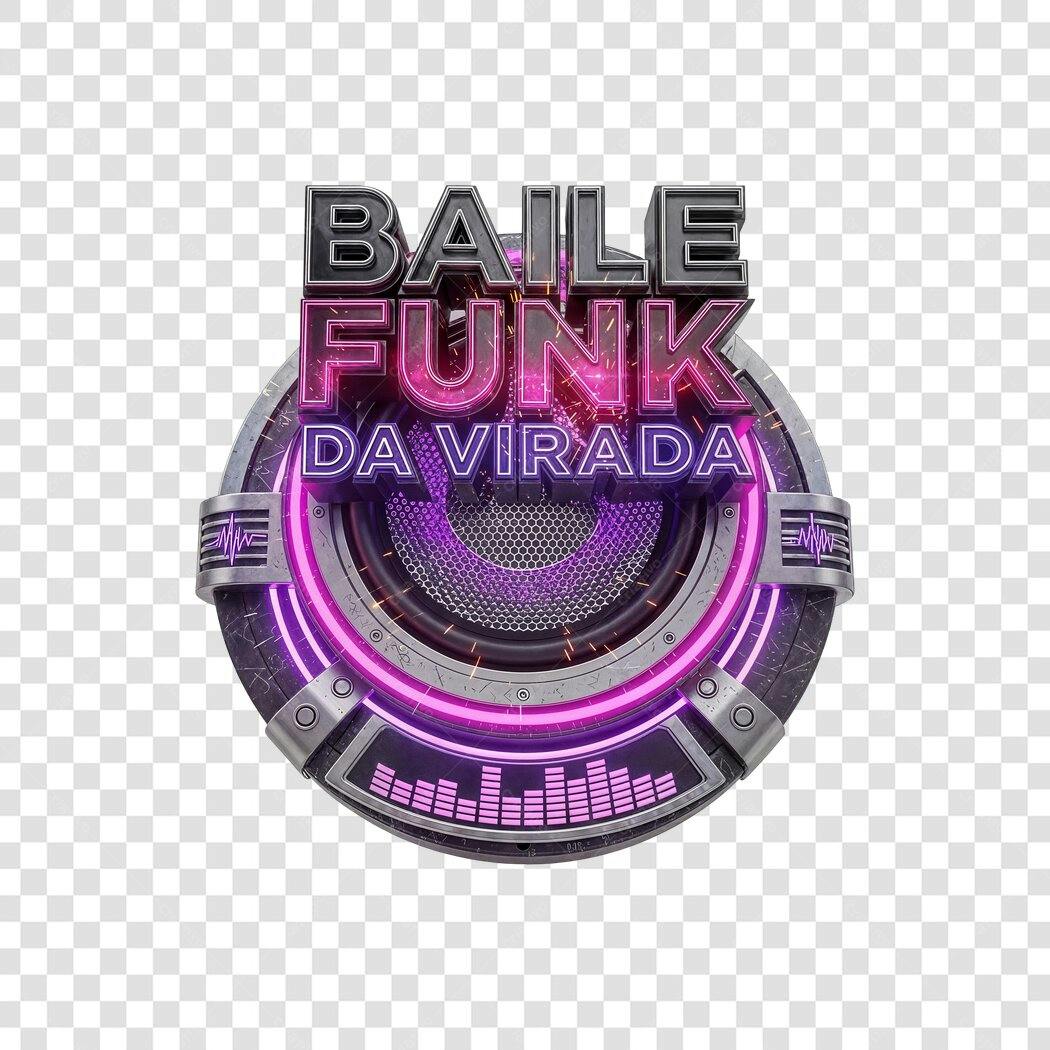 Elemento 3D Baile Funk da Virada Ano Novo Neon Roxo Prata PNG com fundo transparente