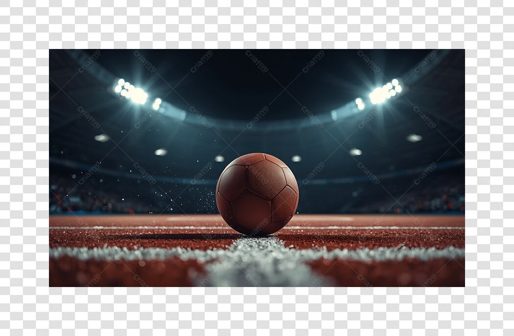 Bola de futsal em quadra sob luzes intensas do estádio