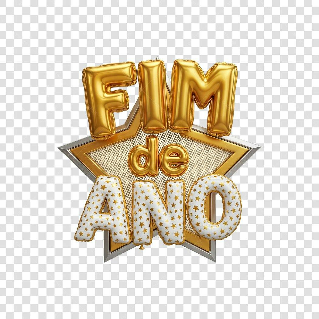 Elemento Gráfico Fim de Ano Balões Dourados e Estrelas PNG com fundo transparente