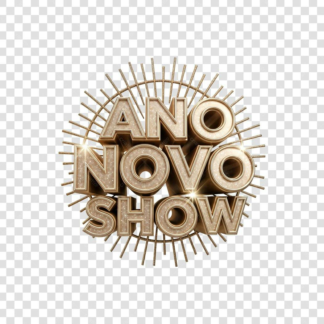 Título 3D Ano Novo Show Dourado Brilhante Celebração PNG com fundo transparente