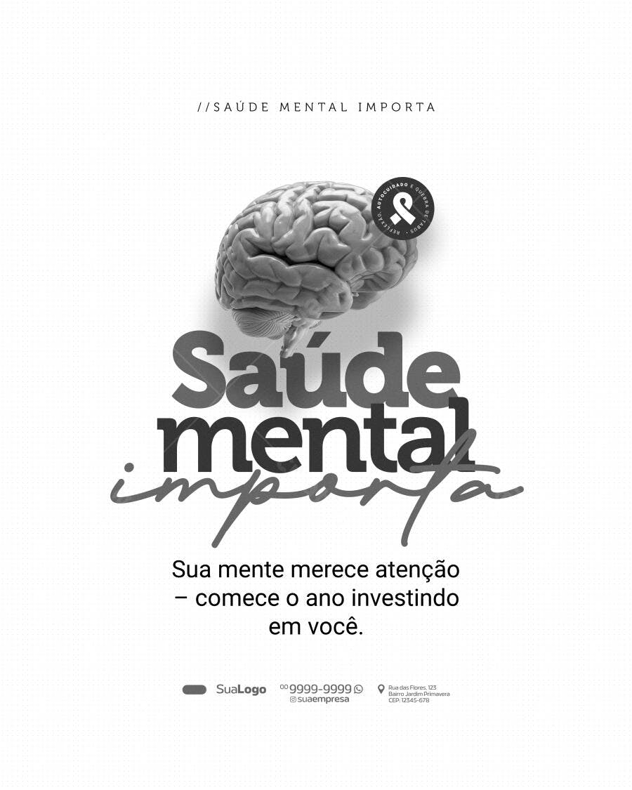 Flyer Campanha Saúde Mental Janeiro Branco PSD Editável
