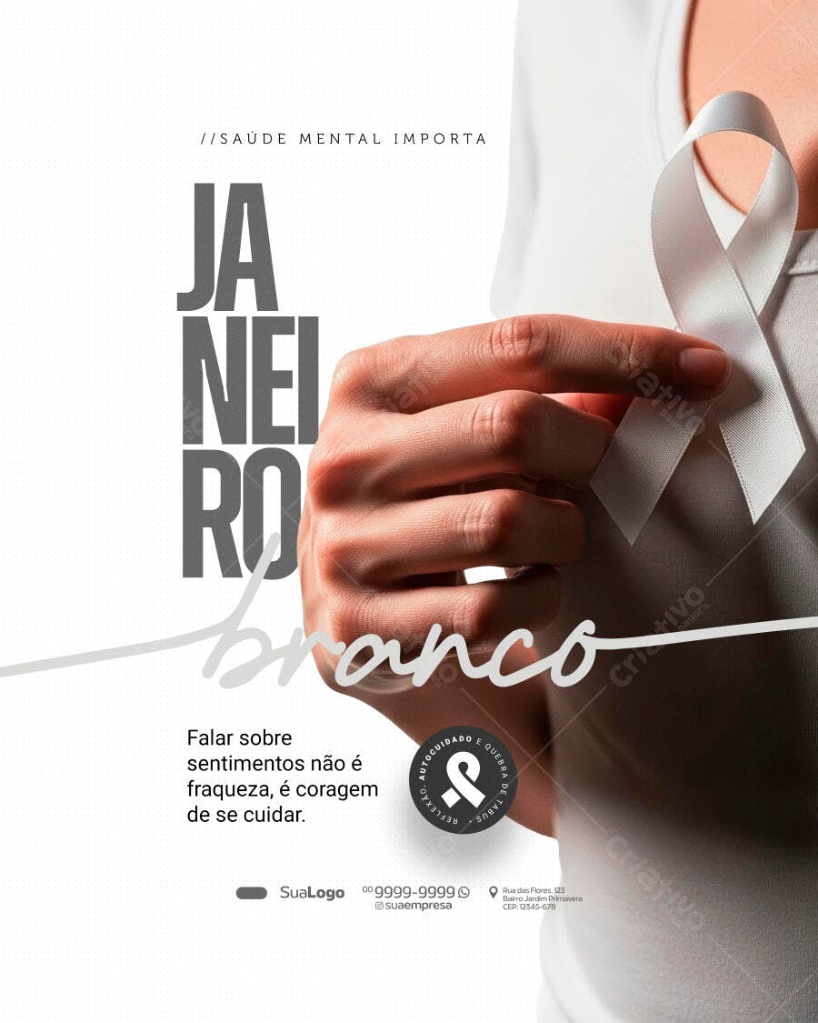 Flyer Social Media Campanha Janeiro Branco Saúde Mental PSD Editável