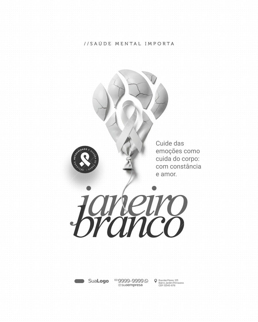 Flyer Janeiro Branco Saúde Mental PSD Editável