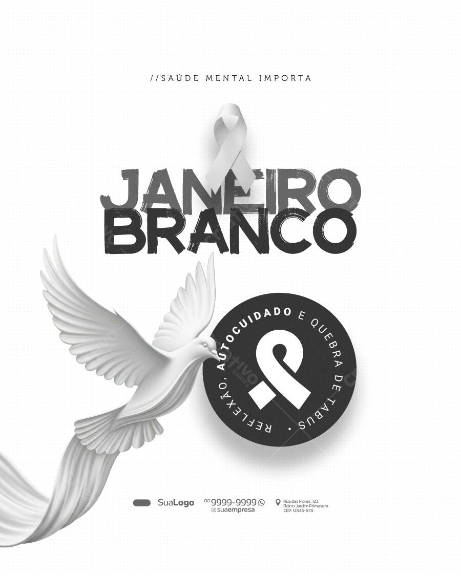 Flyer Janeiro Branco Saúde Mental Importa PSD Editável