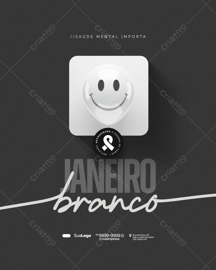 Flyer Campanha Janeiro Branco Saúde Mental Importa PSD Editável