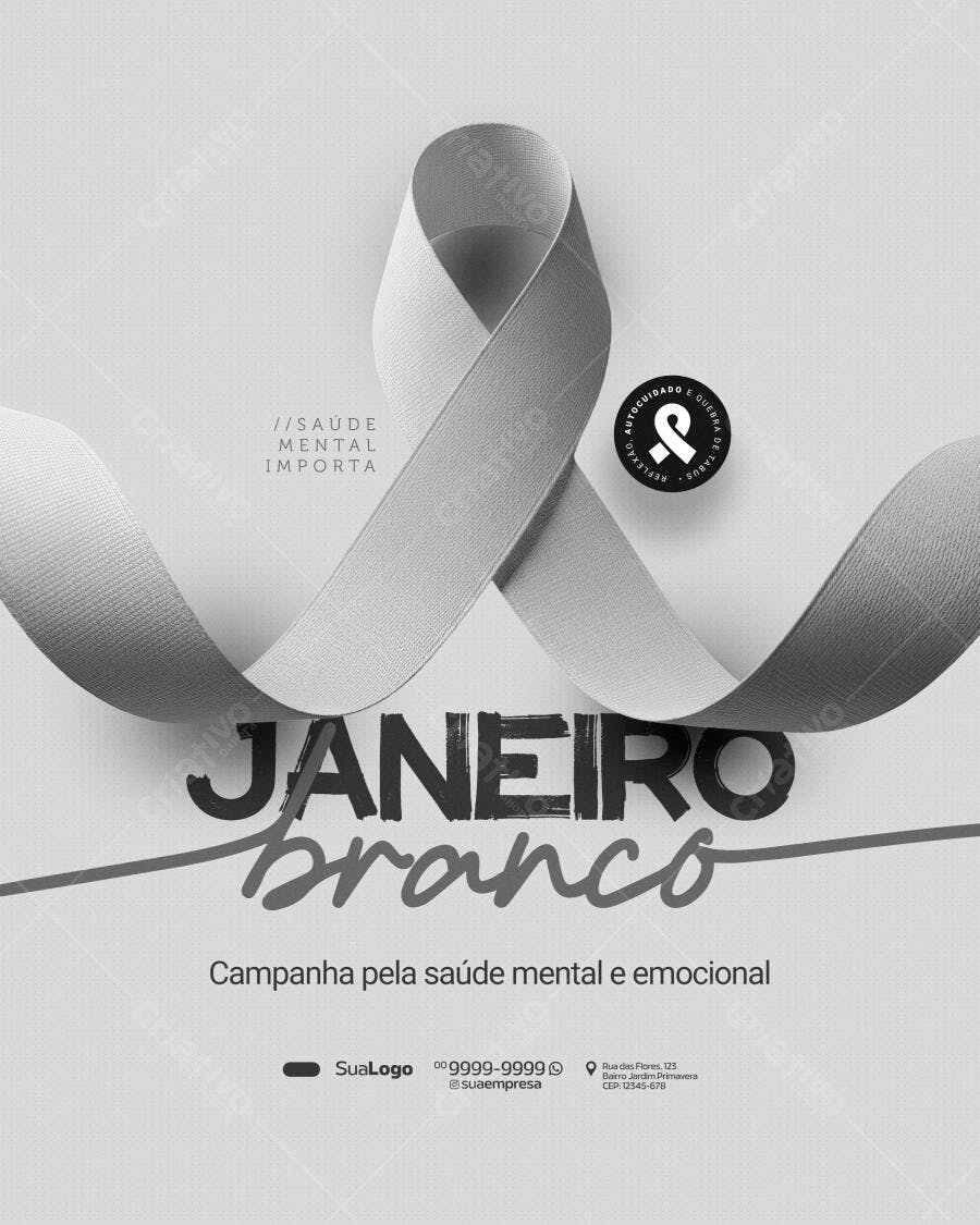 Flyer Janeiro Branco Saúde Mental PSD Editável
