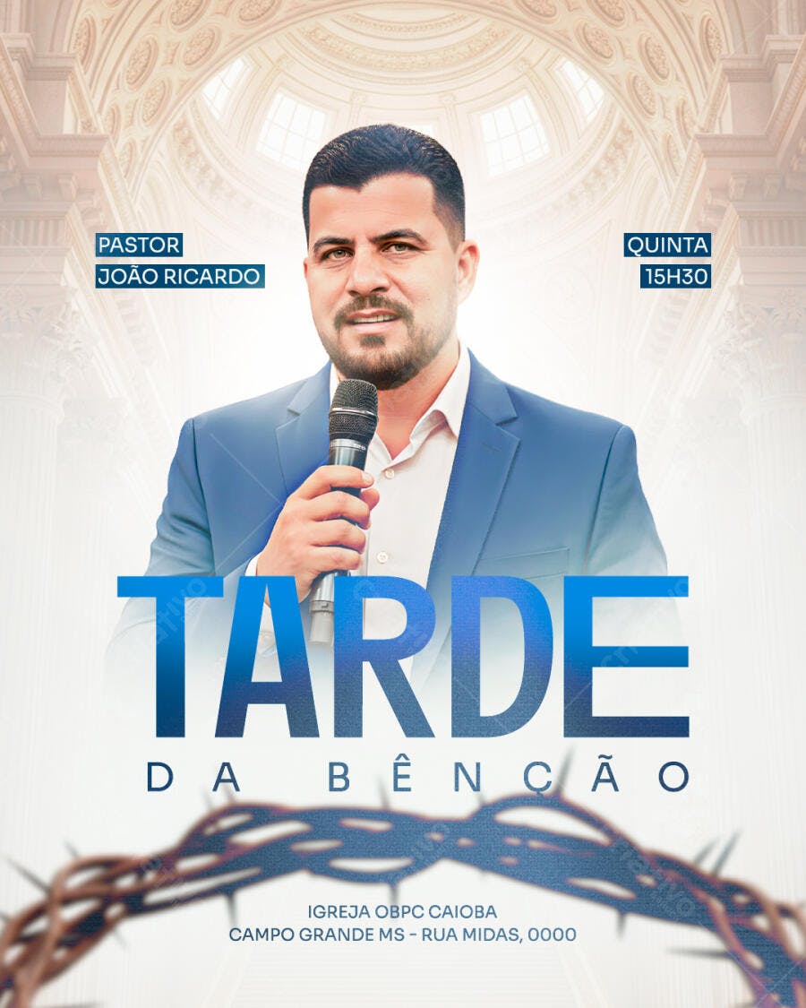 Flyer para Tarde da Bênção com Pastor João Ricardo PSD Editável