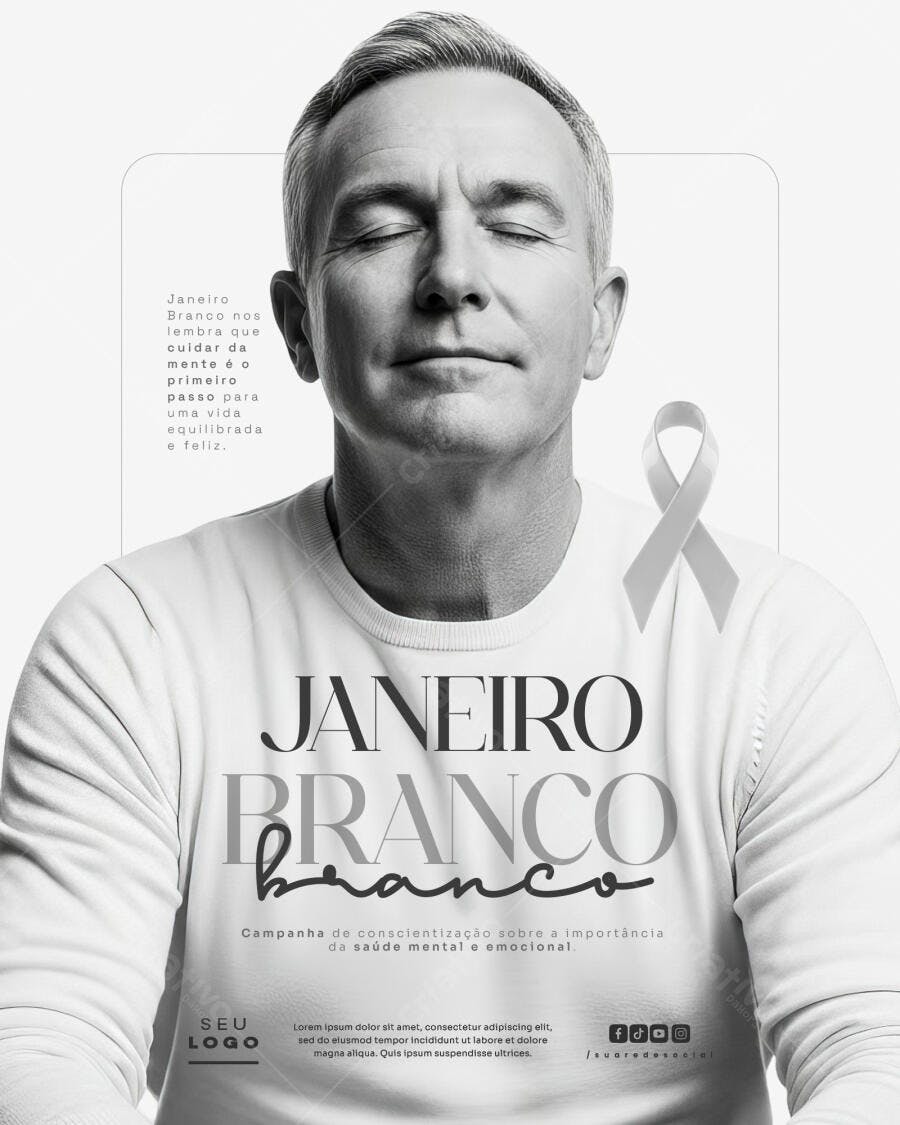 Flyer Janeiro Branco Conscientização Saúde Mental PSD Editável