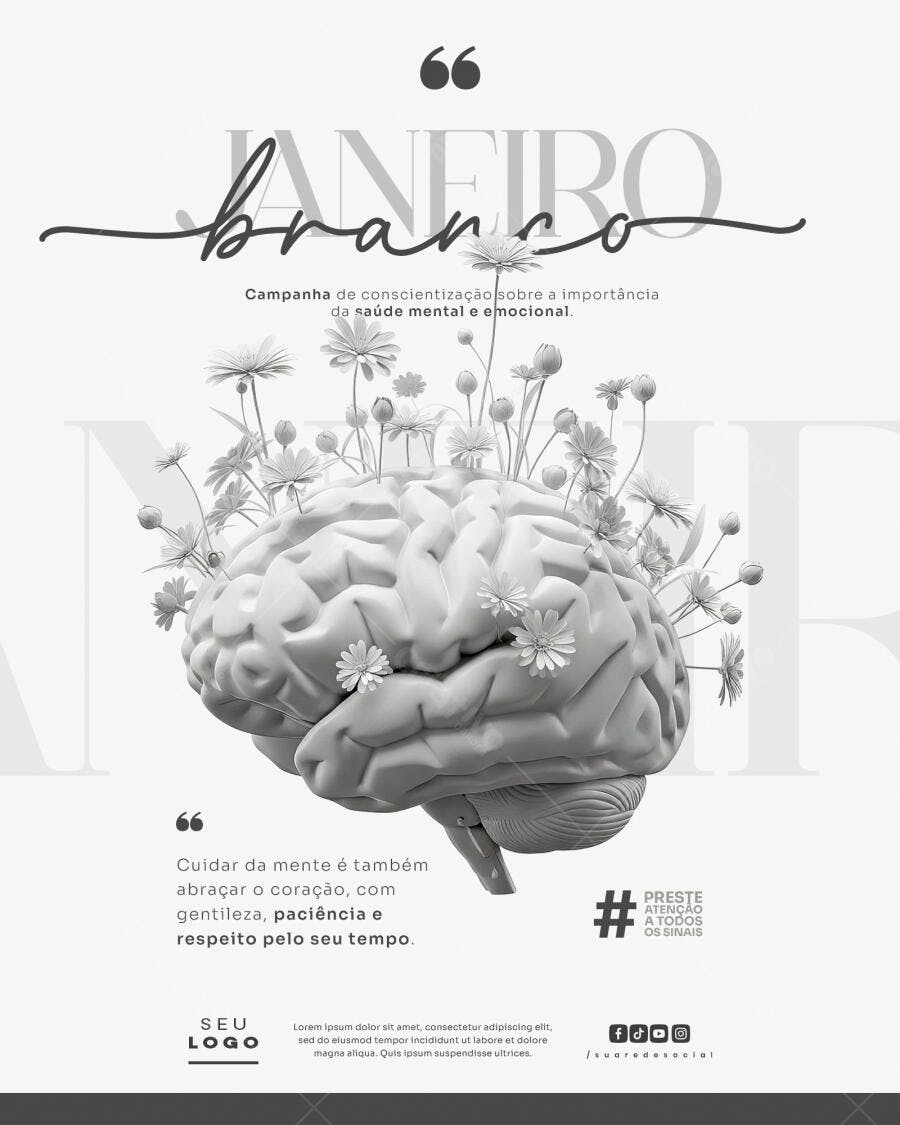 Post para Janeiro Branco Saúde Mental e Emocional PSD Editável