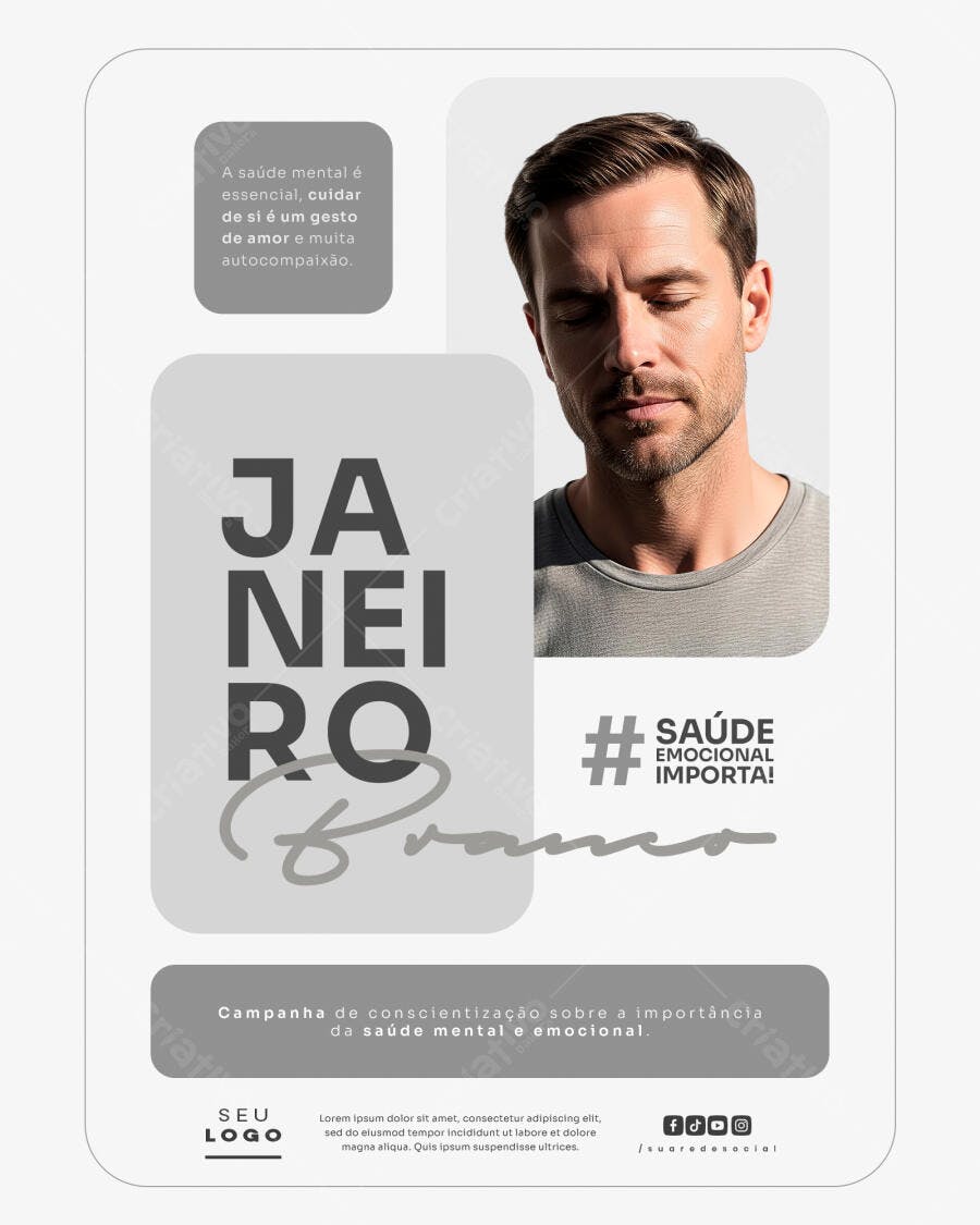 Flyer Janeiro Branco Saúde Emocional Importa PSD Editável